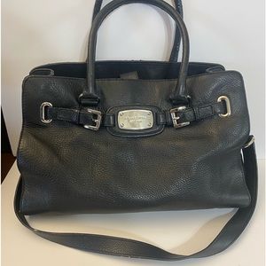 Michael Kors satchel with crossbody strap in black leather/silver tone